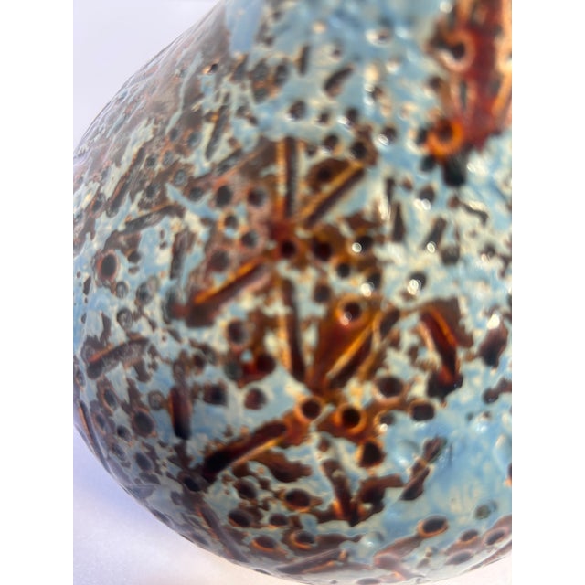Mid‑Century European Textured Ceramic Vase – Teal & Brown Volcanic Glaze For Sale - Image 16 of 16