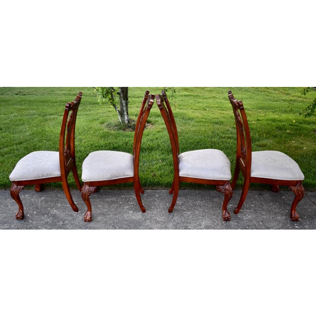 Chippendale Vtg. Set of Four Heavily Carved Chippendale Style Cherry Side Dining Chairs For Sale - Image 3 of 16