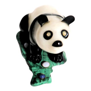 1900s Imperial Carved Hardstone Panda on a Malachite Base For Sale