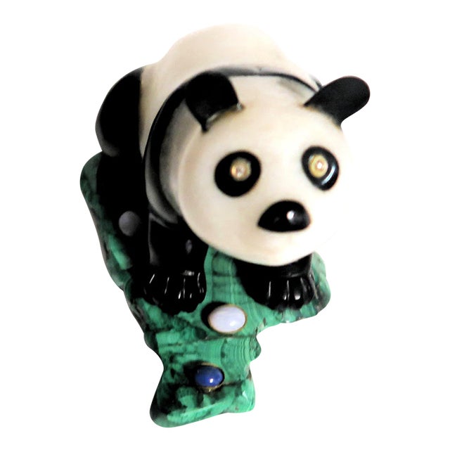 1900s Imperial Carved Hardstone Panda on a Malachite Base For Sale