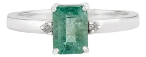 Natural Emerald and Diamond Engagement Ring in 925 Silver Size 8.5