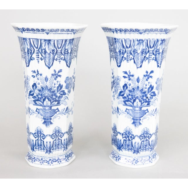 Early 20th Century Antique Petite Dutch Delft Floral Garniture Vases - Set of 3 For Sale - Image 5 of 9