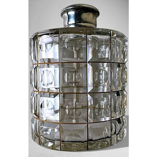 Mid 20th Century Art Deco Cut Crystal Decanter With 925 Silver Collar by Cacchione Milan For Sale - Image 13 of 18