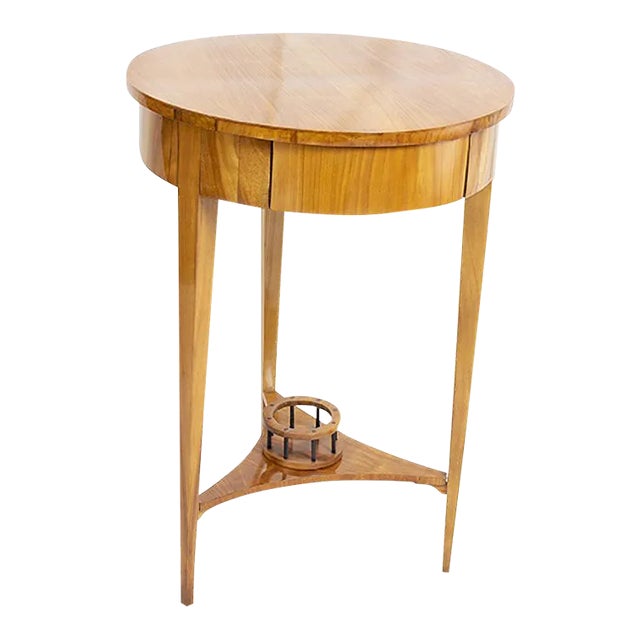 19th Century Biedermeier Round Drum Sewing Table For Sale