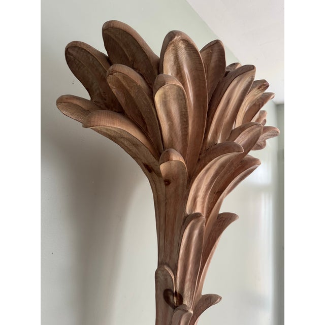 Italian Vintage Carved Cerused Wood Italian Palm Tree Roche Bobois Style Floor Lamp For Sale - Image 3 of 12