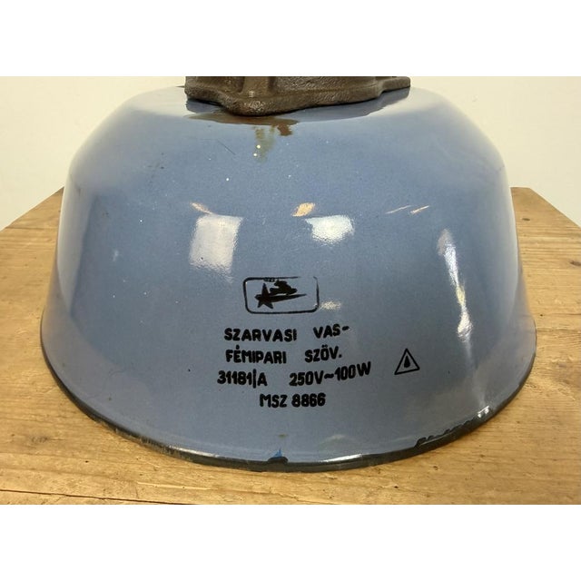 Industrial Blue Enamel and Cast Iron Pendant Lamp, 1960s For Sale - Image 13 of 18