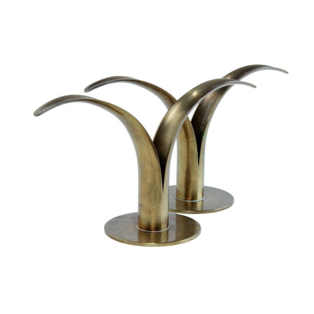 Mid-Century Modern Mid-Century Swedish Brass Candlesticks - a Pair For Sale - Image 3 of 8