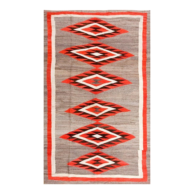 Attractively Grey Field With Internal Triangles a Geometric Pattern Antique American Navajo Rug For Sale