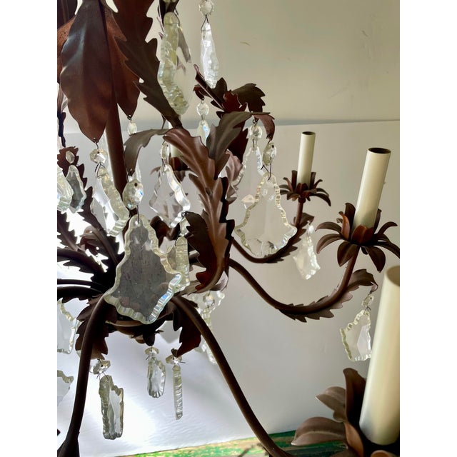 Metal Tole Crystal Chandelier For Sale - Image 7 of 11