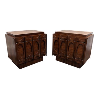 Pair of Mid Century Brutalist Broyhill Style Nightstands by Tobago of Canada For Sale