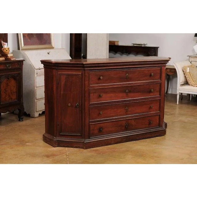 17th Century 17th Century Italian Walnut Dresser with Four Drawers and Canted Lateral Doors For Sale - Image 5 of 13