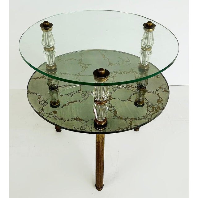 Hollywood Regency Hollywood Regency Brass, Eglomise Mirrored Side Table 1950s, 2 Tiered For Sale - Image 3 of 7