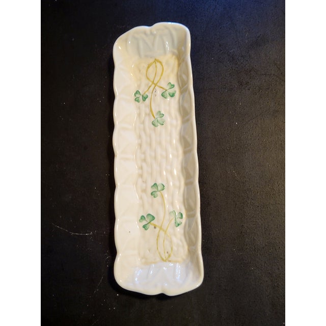 1980s Vintage Belleek Porcelain Mint Tray Celery Dish For Sale - Image 5 of 9