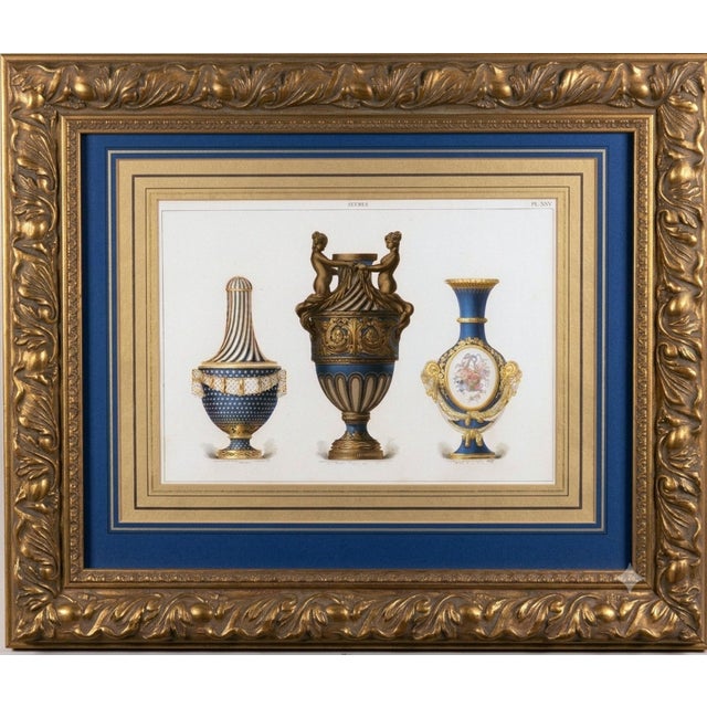 Blue Antique Sèvres Porcelain Chromolithograph by Édouard Garnier, Giltwood Frame, Circa 1892 For Sale - Image 8 of 9