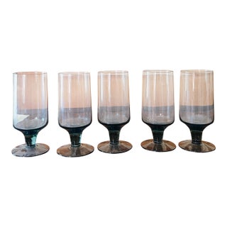 Set of Five (5) Vintage Smoky Blue Gray Glass Goblets Attributed to Dartington For Sale