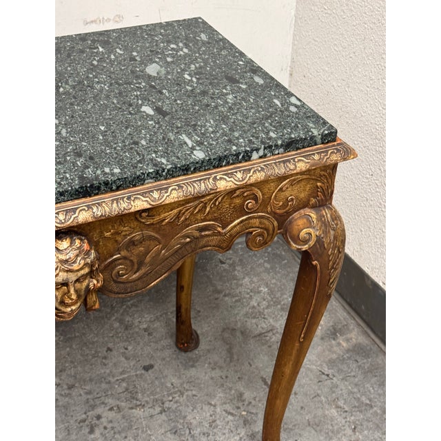 Stone Italian Carved Giltwood Console Table + Marble Top, 19th Century For Sale - Image 7 of 12