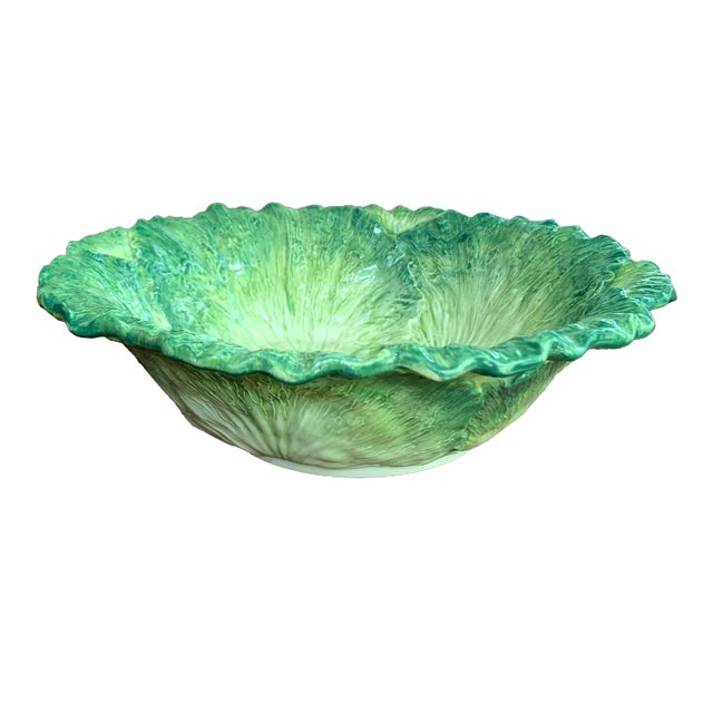 Large Ceramic Cabbage Leaf Salad Bowl For Sale