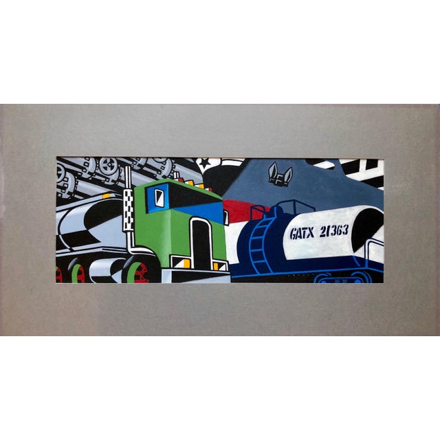 Early 20th Century Douglas Fraser, Bold Graphic Illustration Pop Art Image of Large Truck, Orignal Alkyd Painting For Sale - Image 5 of 6