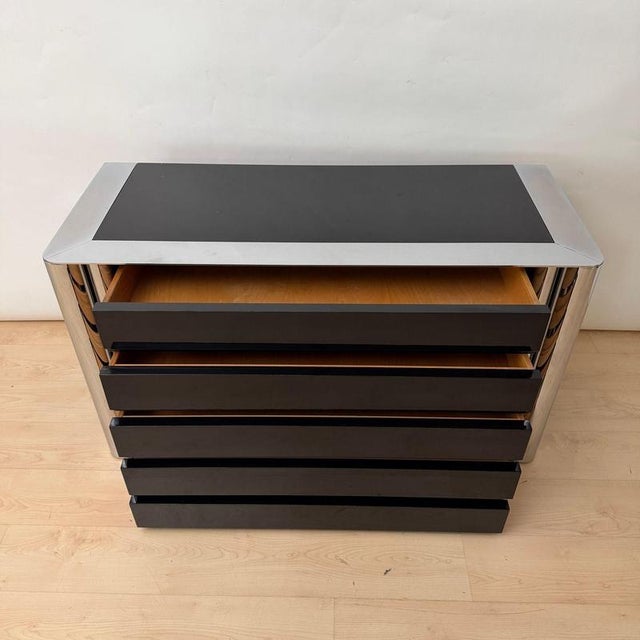 Chest of Drawers in Black Lacquer and Chrome by A. Mosca for Cinova, Italy, 1969 For Sale - Image 3 of 18