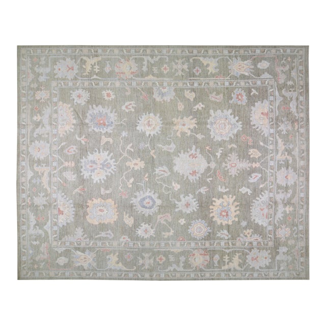 Turkish Oushak Hand Knotted Wool Rug, 12'x15' For Sale