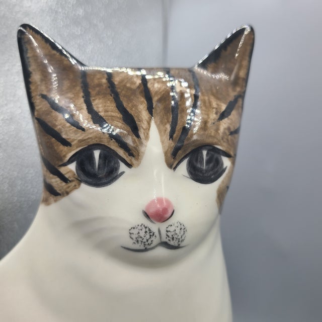 Vintage (2) Ns Gustin Ceramic Hand Painted Cats Statues a Pair For Sale - Image 9 of 11