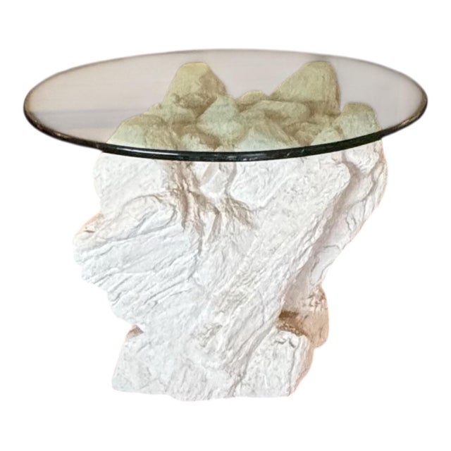 Contemporary 1970s Sirmos Sculptural Plaster Rock Table With Oval Glass For Sale - Image 3 of 5