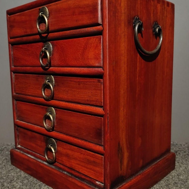 1990s Rosewood Five‑Drawer Jewelry Cabinet, Hand‑Made Mortise‑Tenon Storage Chest Chinoiserie For Sale - Image 4 of 9