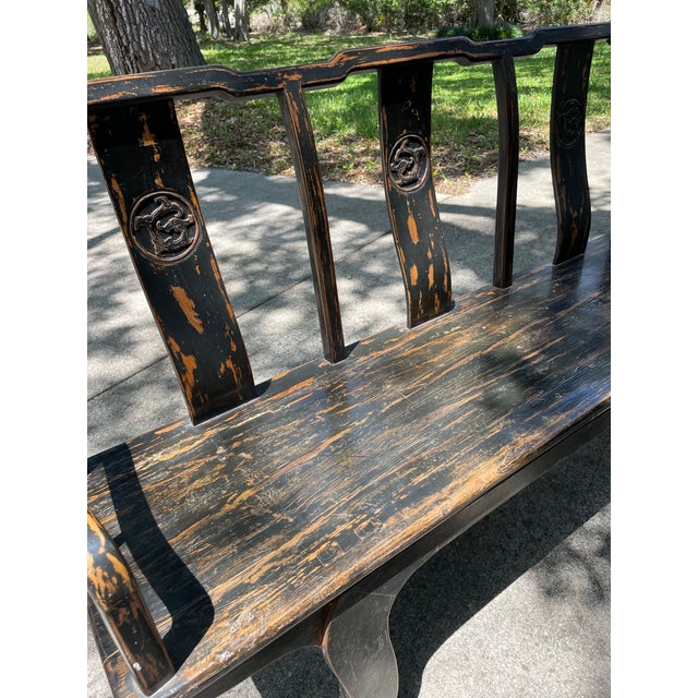 1900s Chinese Antique Elm Wood Bench For Sale In Orlando - Image 6 of 8