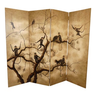 Theodore Alexander 4-Panel Monkey Motif Room Divider For Sale