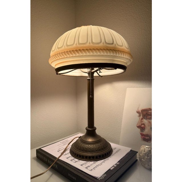 Bradley & Hubbard Two-Light Table Lamp Patinated metal with molded opal or frosted glass dome shade American • First Third...