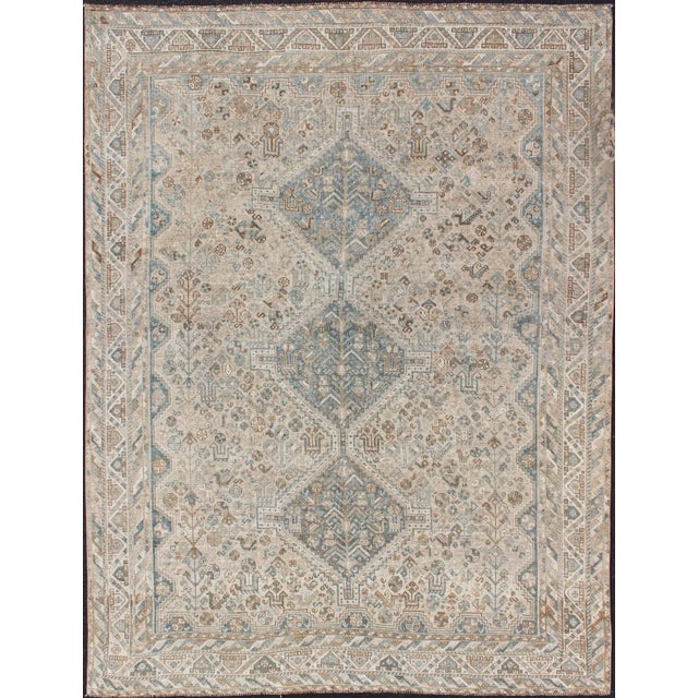 Blue and Taupe Antique Persian Shiraz Rug With Tribal Geometric Medallions For Sale - Image 13 of 13