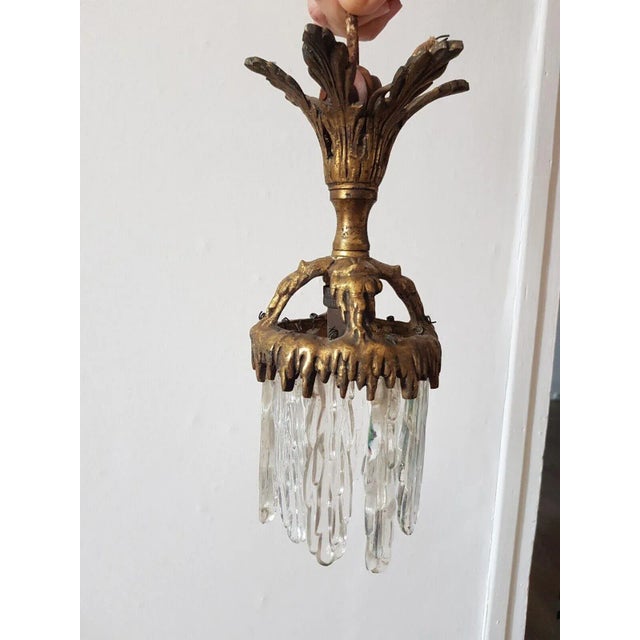 19thc French Napoleon III Bronze & Crystal "Glacier" Pendant Ceiling Fixture Attributed to Baccarat France For Sale - Image 9 of 9