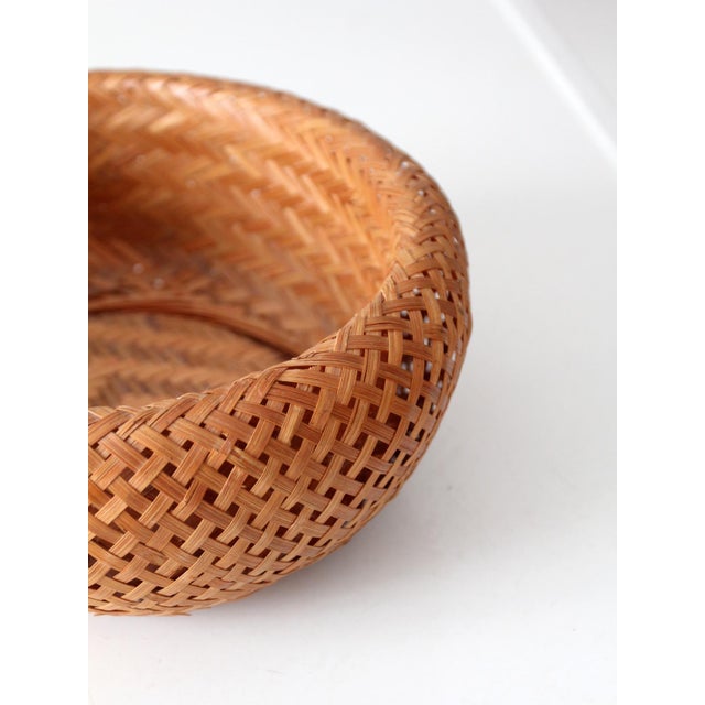 Vintage Woven Bamboo Basket Bowl With Rounded Sides For Sale - Image 14 of 14