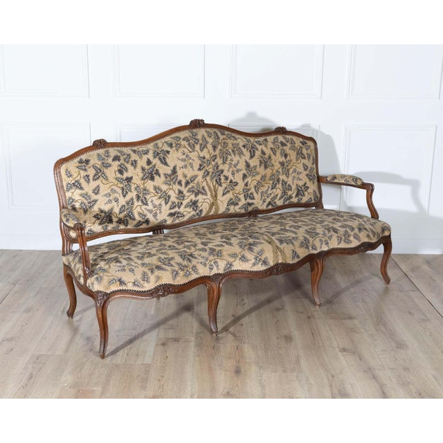 Wood 18th Century Louis XV Period Walnut Sofa with Floral Carvings and Tapestry Uphol For Sale - Image 7 of 11