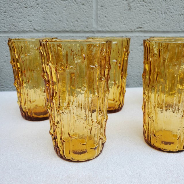 Glass 1970s Honey-Gold Vintage Tahitian Bamboo Glasses- Set of 7 For Sale - Image 7 of 12