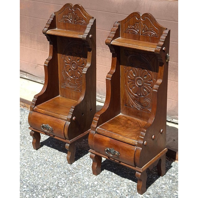 Pair 19th Century Eastlake Style Carved Mahogany Diminutive Side Tables For Sale - Image 12 of 14