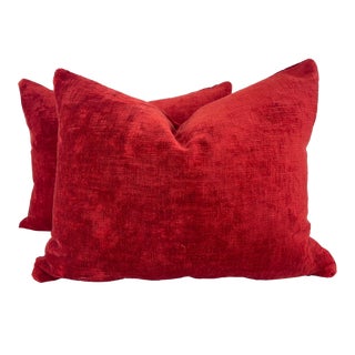 Lee Jofa "Vintage Velvet" in Lacquer Red 16"x20" Pillows-A Pair For Sale