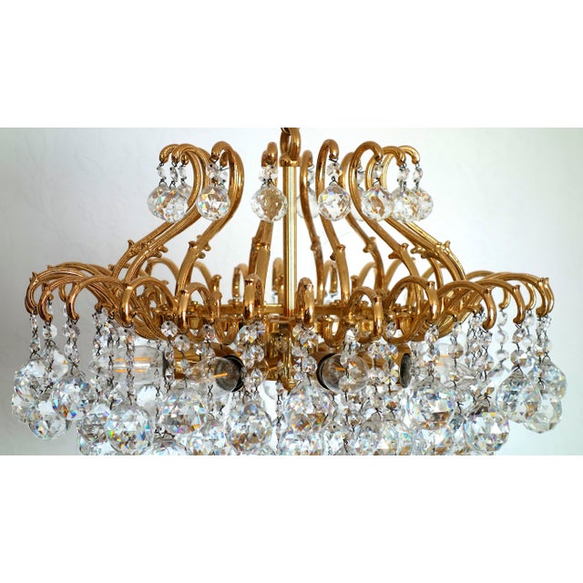 Vintage Brass and Lead Crystal Ball Chandelier from Schröder, 1970s For Sale - Image 11 of 15
