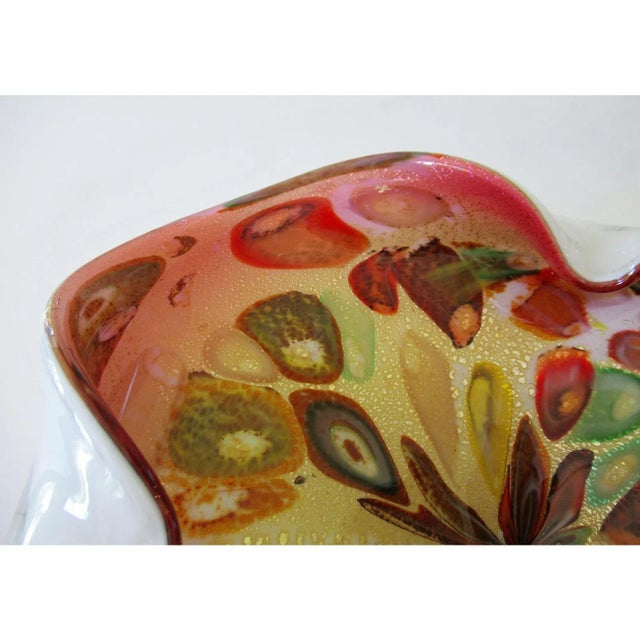 Red C.1960's Italian Hand-Blown Sommerso Murano "Tutti-Frutti," Bowl With Whiter Outer Casing & Gold Leaf Inclusions For Sale - Image 8 of 13