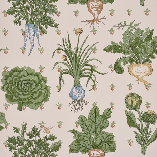 SAMPLE - Schumacher Green Grocer Wallpaper In Parchment For Sale