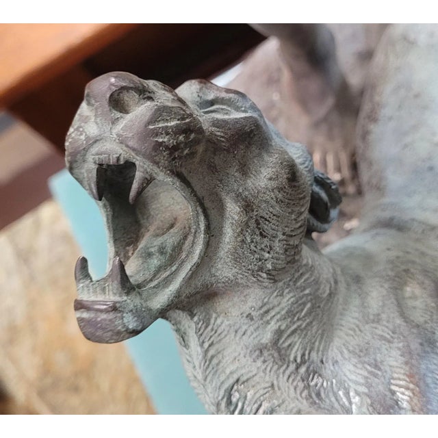 Metal Antique Classical Bronze Statue of a Boy Slaying a Lion For Sale - Image 7 of 12