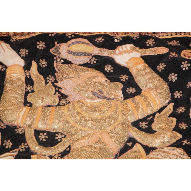 Textile Vintage Burmese Kalaga Tapestry Pillow Cover Warrior and Horses 1950s For Sale - Image 7 of 13