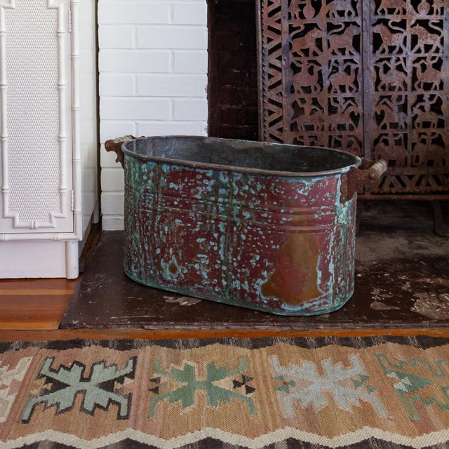 Antique Copper Boiler or Washtub for Firewood or Plants For Sale - Image 6 of 15