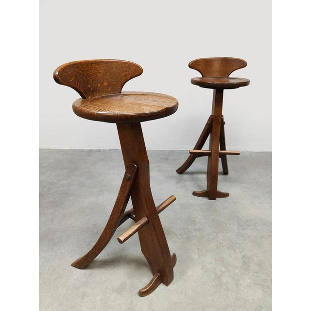 1960s Vintage Brutalist Wooden Bar Stools, 1960s For Sale - Image 5 of 5