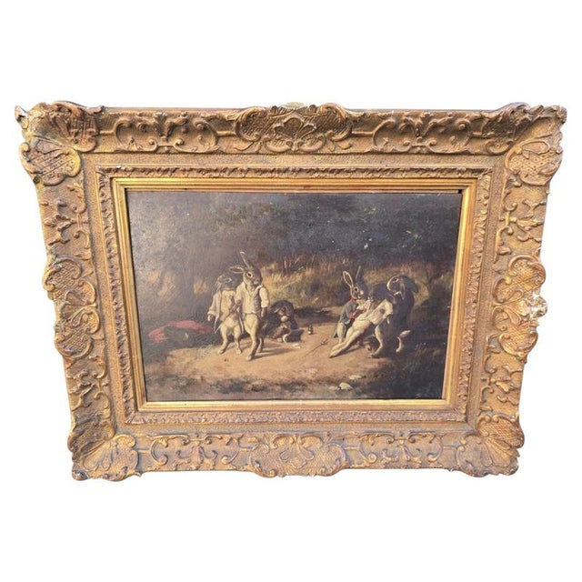 The Rabbit Duel Anthropomorphic Animal, 19th Century, Oil on Panel For Sale - Image 11 of 11