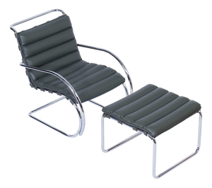 Set of Bauhaus MR40 Lounge Chair with Ottoman in Leather by Mies Van Der Rohe for Knoll, 2000s