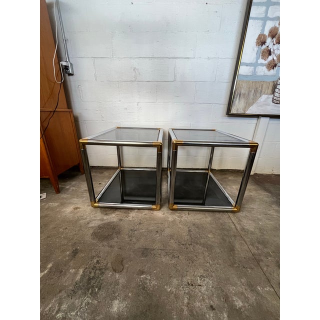 Mid-Century Modern Pair of Mid-Century Modern Chrome and Brass Tubular Side or End Tables For Sale - Image 3 of 11