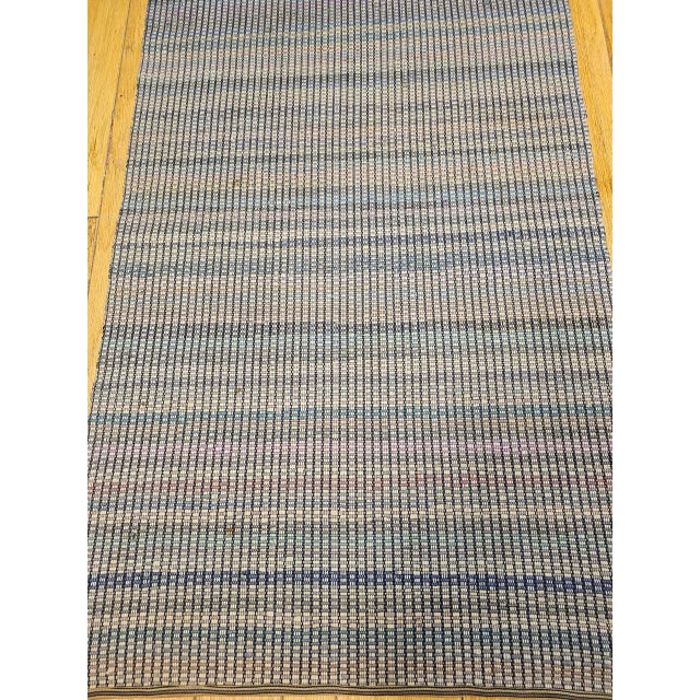Early 20th Century Antique American Amish Rag Runner, Handwoven Wool & Cotton, Stripe Pattern, Gray & Blue, 3x14 For Sale - Image 5 of 12