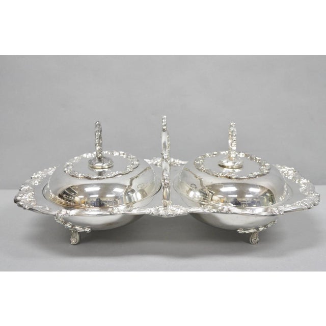 Victorian Vintage Sheffield Silver Plated Victorian Double Buffet Serving Dish Platter For Sale - Image 3 of 18