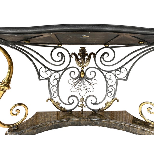 Henredon Vintage Henredon Tessellated Stone Console With Sculptural Gold-Tone Scrollwork For Sale - Image 4 of 18